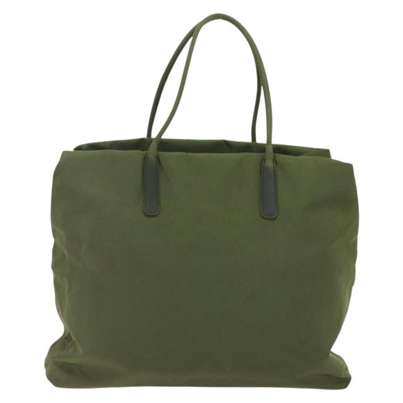 PRADA Tote Bag Nylon Khaki Silver Auth 170968