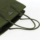 PRADA Tote Bag Nylon Khaki Silver Auth 170968-7