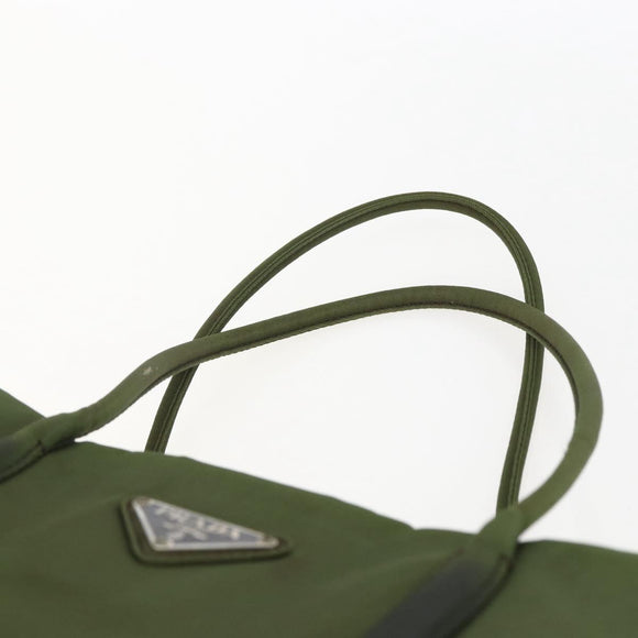 PRADA Tote Bag Nylon Khaki Silver Auth 170968