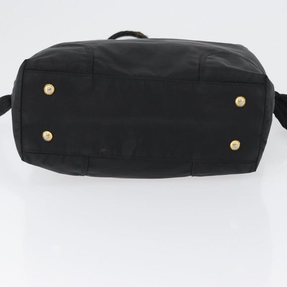 PRADA Hand Bag Nylon Black Gold Auth 170969