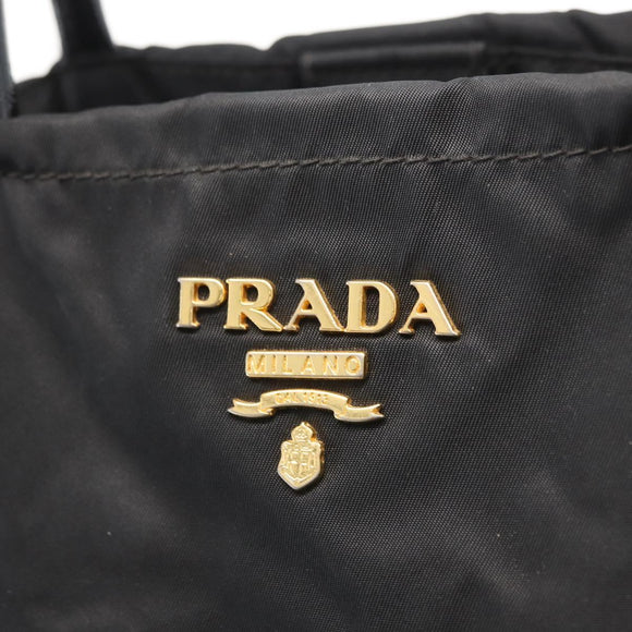 PRADA Hand Bag Nylon Black Gold Auth 170969