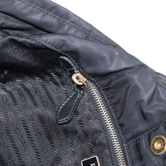 PRADA Hand Bag Nylon Black Gold Auth 170969