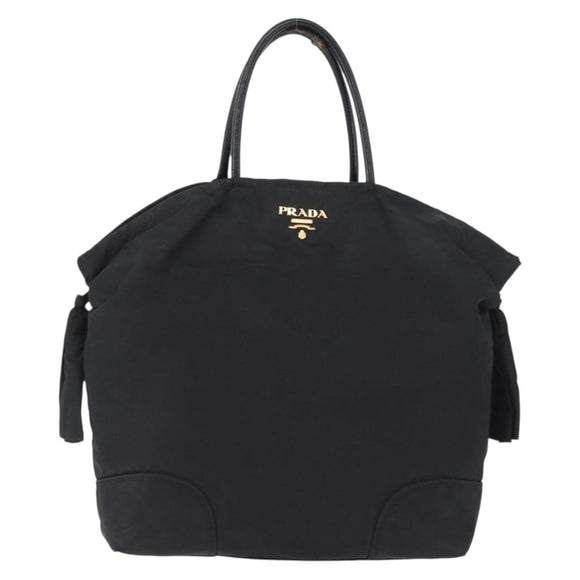 PRADA Hand Bag Nylon Black Gold Auth 170969