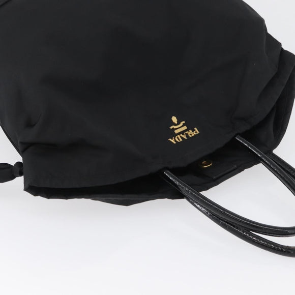PRADA Hand Bag Nylon Black Gold Auth 170969