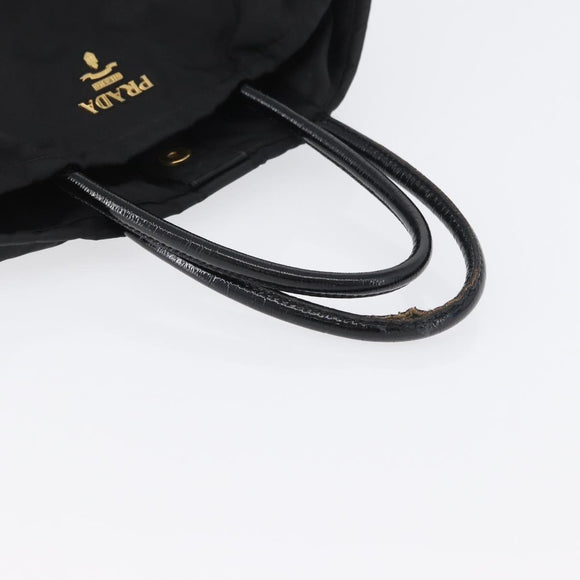 PRADA Hand Bag Nylon Black Gold Auth 170969