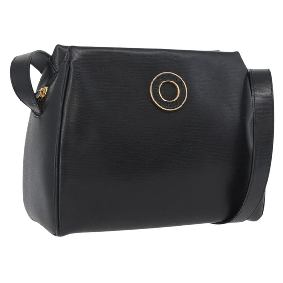 CELINE Circle Shoulder Bag Leather Black Gold Auth 170992