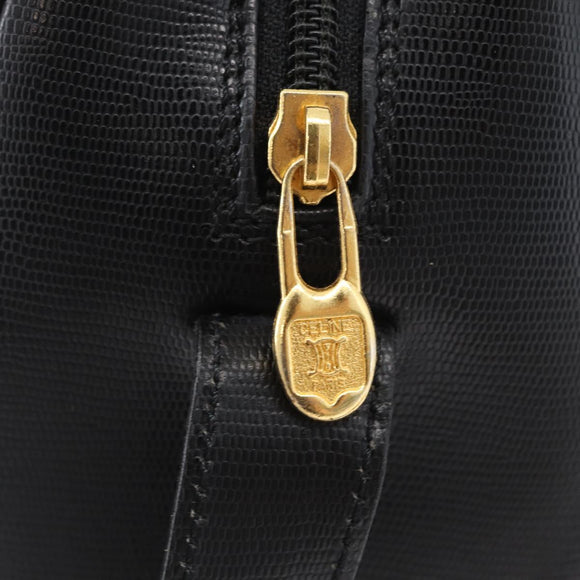 CELINE Circle Shoulder Bag Leather Black Gold Auth 170992