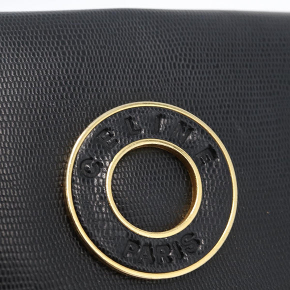 CELINE Circle Shoulder Bag Leather Black Gold Auth 170992