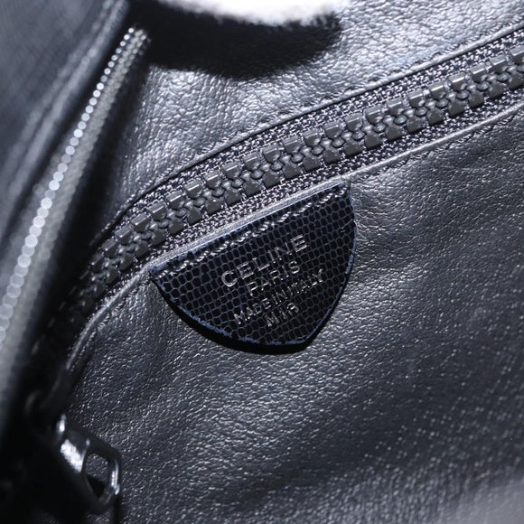 CELINE Circle Shoulder Bag Leather Black Gold Auth 170992