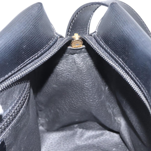 CELINE Circle Shoulder Bag Leather Black Gold Auth 170992