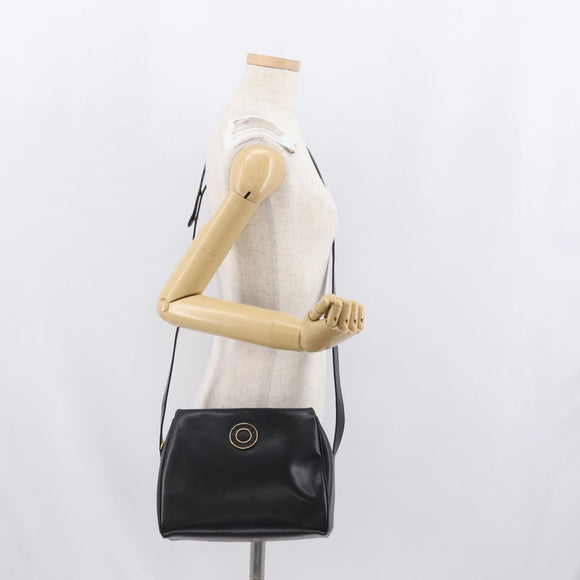 CELINE Circle Shoulder Bag Leather Black Gold Auth 170992