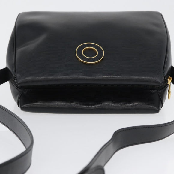 CELINE Circle Shoulder Bag Leather Black Gold Auth 170992