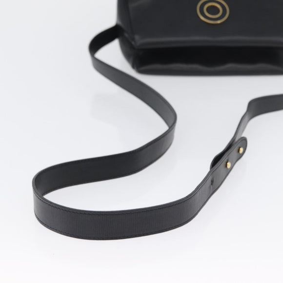 CELINE Circle Shoulder Bag Leather Black Gold Auth 170992
