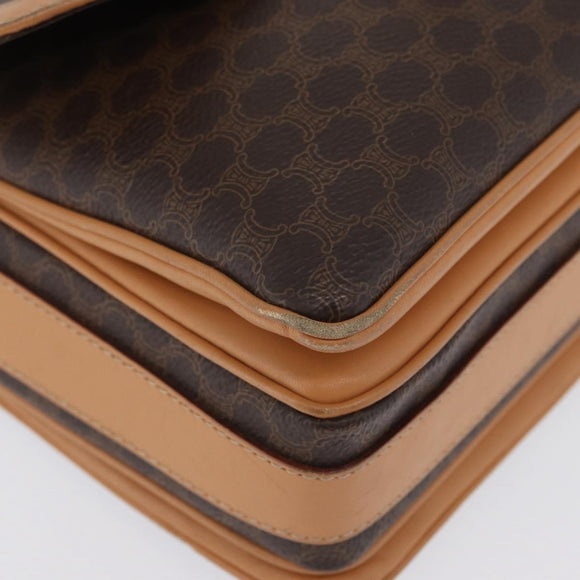 CELINE Macadam Canvas Shoulder Bag PVC Leather Brown Gold Auth 170993