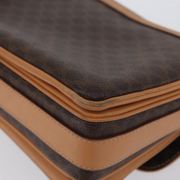 CELINE Macadam Canvas Shoulder Bag PVC Leather Brown Gold Auth 170993