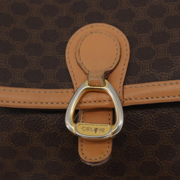 CELINE Macadam Canvas Shoulder Bag PVC Leather Brown Gold Auth 170993