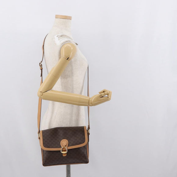 CELINE Macadam Canvas Shoulder Bag PVC Leather Brown Gold Auth 170993