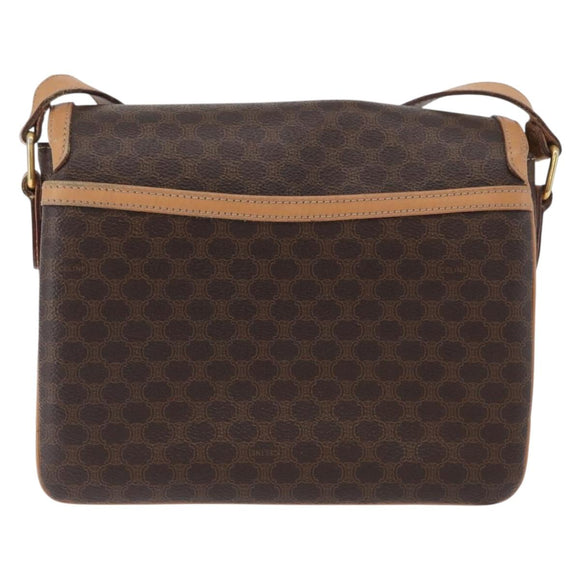 CELINE Macadam Canvas Shoulder Bag PVC Leather Brown Gold Auth 170993