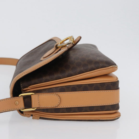 CELINE Macadam Canvas Shoulder Bag PVC Leather Brown Gold Auth 170993