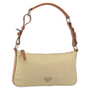 PRADA Handpouch Nylon Leder Beige Silber Auth 171021-1