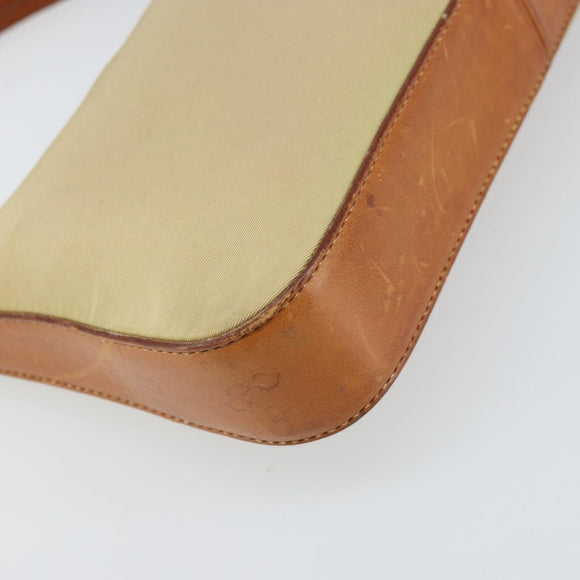PRADA Handpouch Nylon Leder Beige Silber Auth 171021