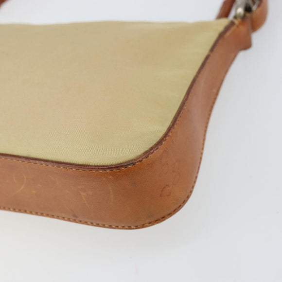 PRADA Handpouch Nylon Leder Beige Silber Auth 171021