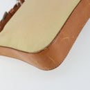 PRADA Handpouch Nylon Leder Beige Silber Auth 171021-17