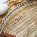PRADA Handpouch Nylon Leder Beige Silber Auth 171021-19