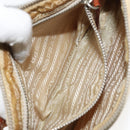 PRADA Handpouch Nylon Leder Beige Silber Auth 171021-23