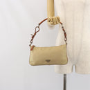 PRADA Handpouch Nylon Leder Beige Silber Auth 171021-24