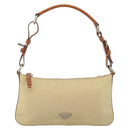 PRADA Handpouch Nylon Leder Beige Silber Auth 171021-13