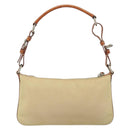 PRADA Handpouch Nylon Leder Beige Silber Auth 171021-2