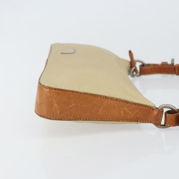 PRADA Handpouch Nylon Leder Beige Silber Auth 171021