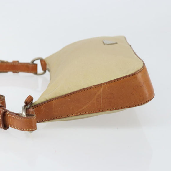 PRADA Handpouch Nylon Leder Beige Silber Auth 171021