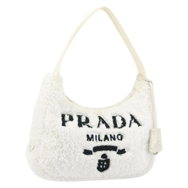 PRADA Hand Pouch Pile White Auth 171022