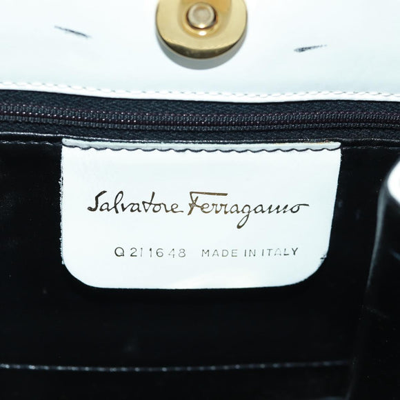 Salvatore Ferragamo Handtas Leer Wit Goud Auth 171023A