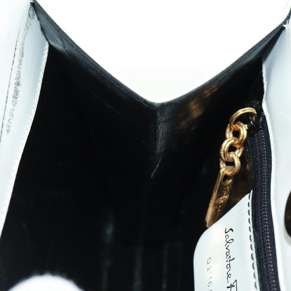 Salvatore Ferragamo Handtas Leer Wit Goud Auth 171023A