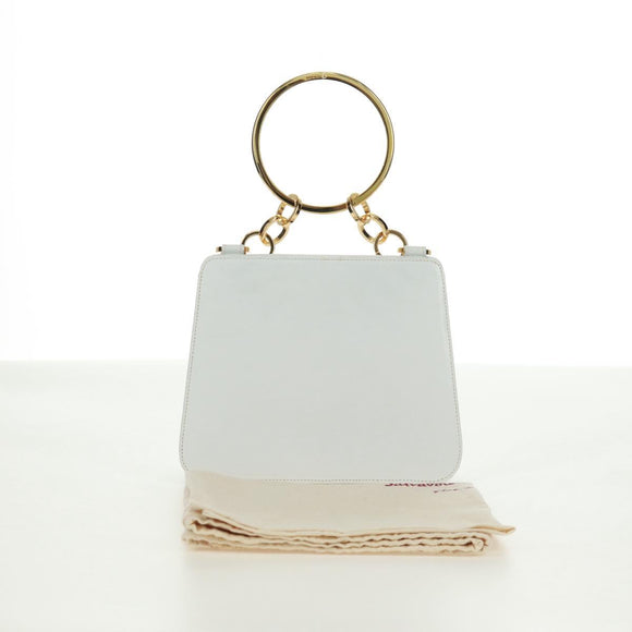 Salvatore Ferragamo Handtas Leer Wit Goud Auth 171023A