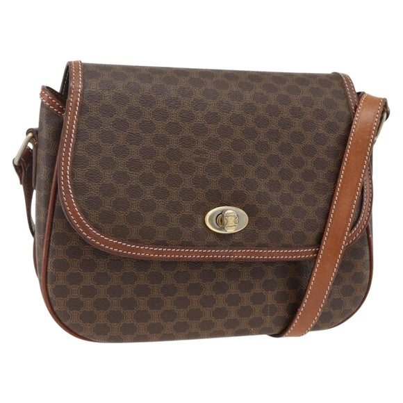 CELINE Macadam Canvas Shoulder Bag PVC Leather Brown Gold Auth 171040