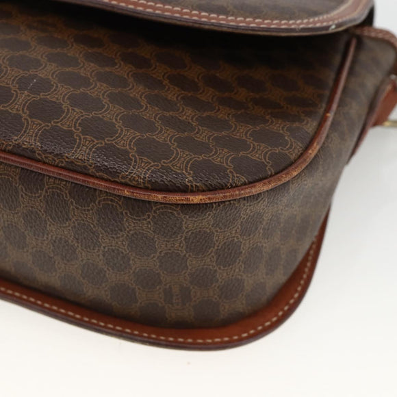 CELINE Macadam Canvas Shoulder Bag PVC Leather Brown Gold Auth 171040
