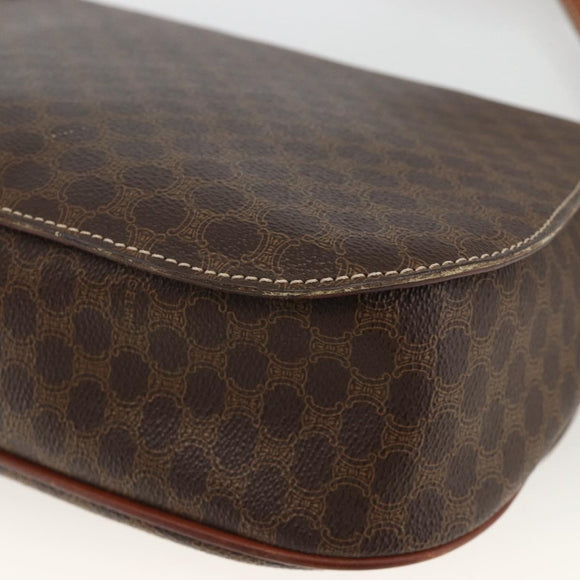 CELINE Macadam Canvas Shoulder Bag PVC Leather Brown Gold Auth 171040