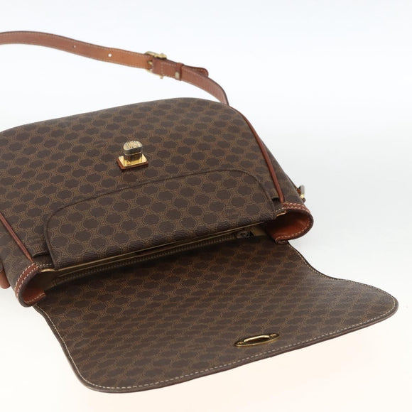 CELINE Macadam Canvas Shoulder Bag PVC Leather Brown Gold Auth 171040