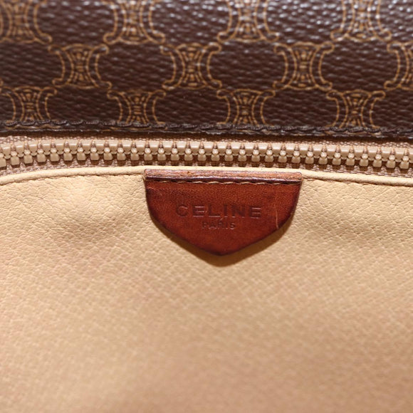 CELINE Macadam Canvas Shoulder Bag PVC Leather Brown Gold Auth 171040