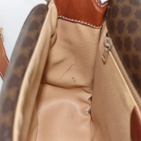CELINE Macadam Canvas Shoulder Bag PVC Leather Brown Gold Auth 171040