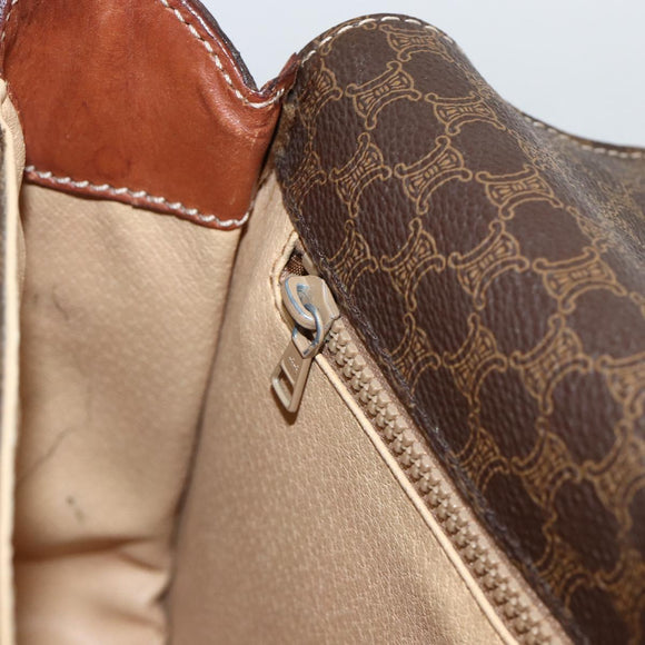 CELINE Macadam Canvas Shoulder Bag PVC Leather Brown Gold Auth 171040