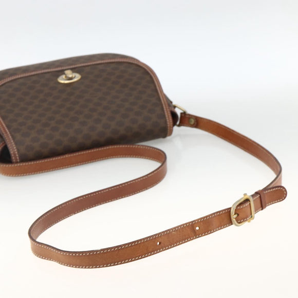 CELINE Macadam Canvas Shoulder Bag PVC Leather Brown Gold Auth 171040
