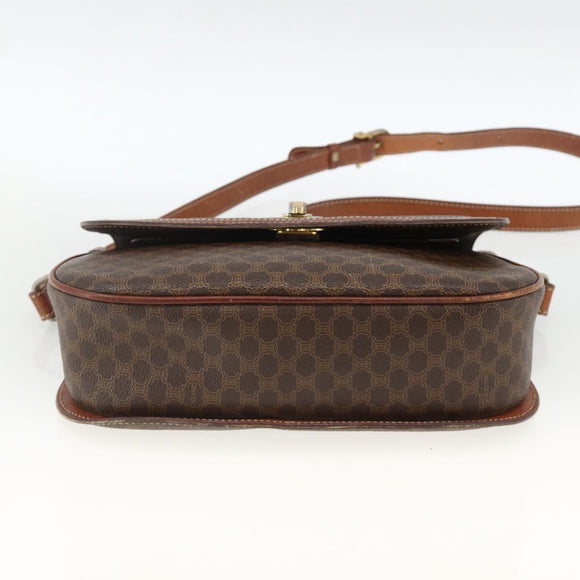 CELINE Macadam Canvas Shoulder Bag PVC Leather Brown Gold Auth 171040