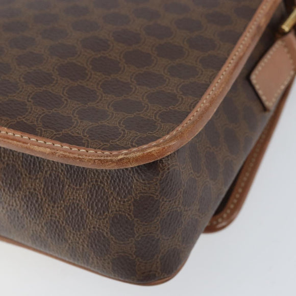 CELINE Macadam Canvas Circle Shoulder Bag PVC Leather Brown Gold Auth 171041