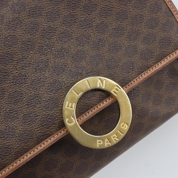 CELINE Macadam Canvas Circle Shoulder Bag PVC Leather Brown Gold Auth 171041