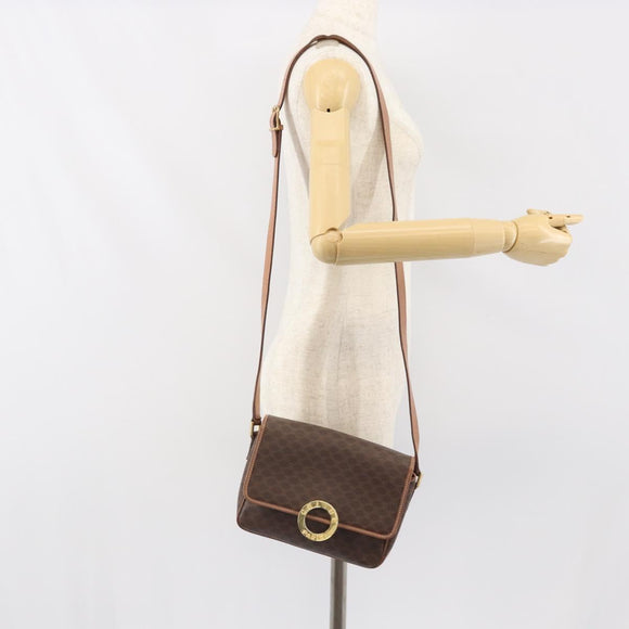 CELINE Macadam Canvas Circle Shoulder Bag PVC Leather Brown Gold Auth 171041